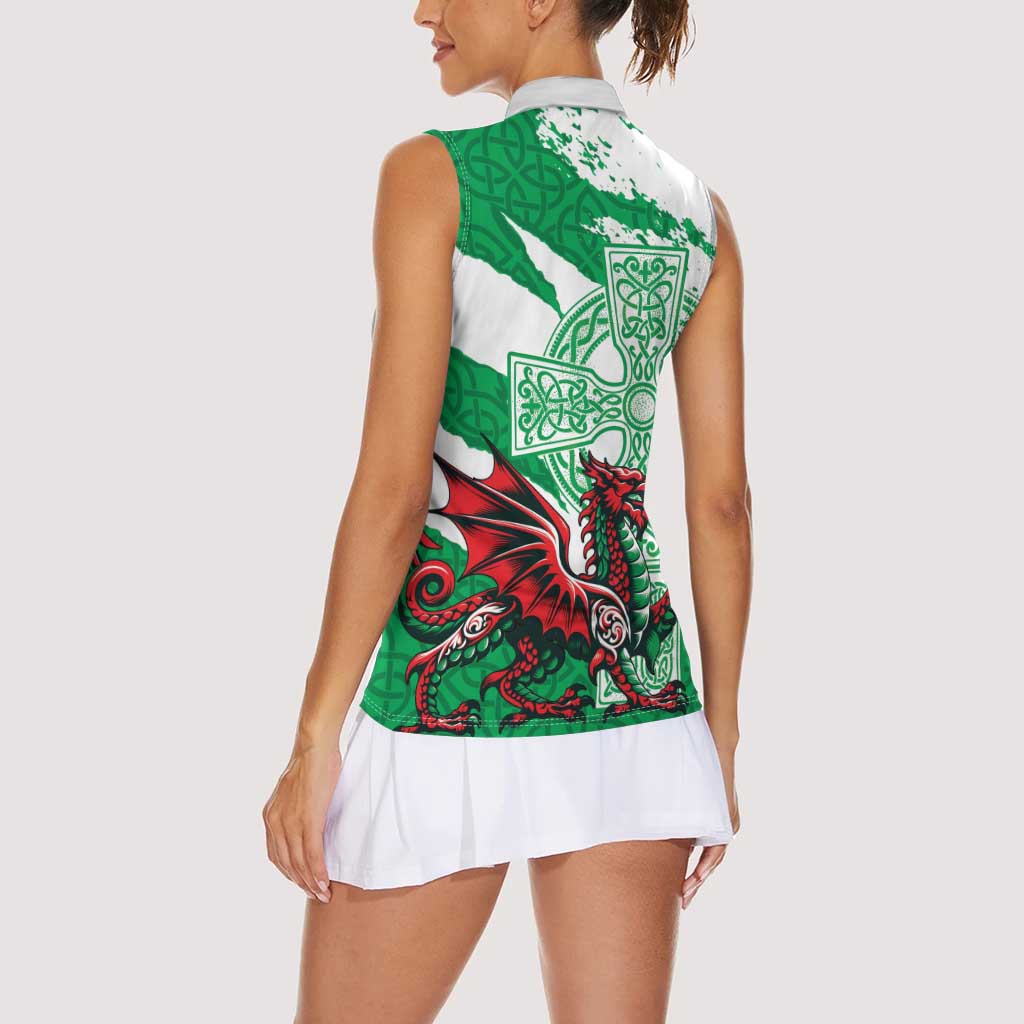 Wales Celtic Cross Women Sleeveless Polo Shirt Cymru Am Byth Green Version - Wonder Print Shop