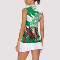 Wales Celtic Cross Women Sleeveless Polo Shirt Cymru Am Byth Green Version - Wonder Print Shop