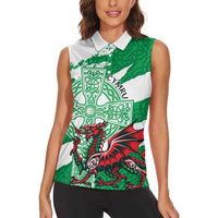 Wales Celtic Cross Women Sleeveless Polo Shirt Cymru Am Byth Green Version - Wonder Print Shop