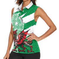Wales Celtic Cross Women Sleeveless Polo Shirt Cymru Am Byth Green Version - Wonder Print Shop
