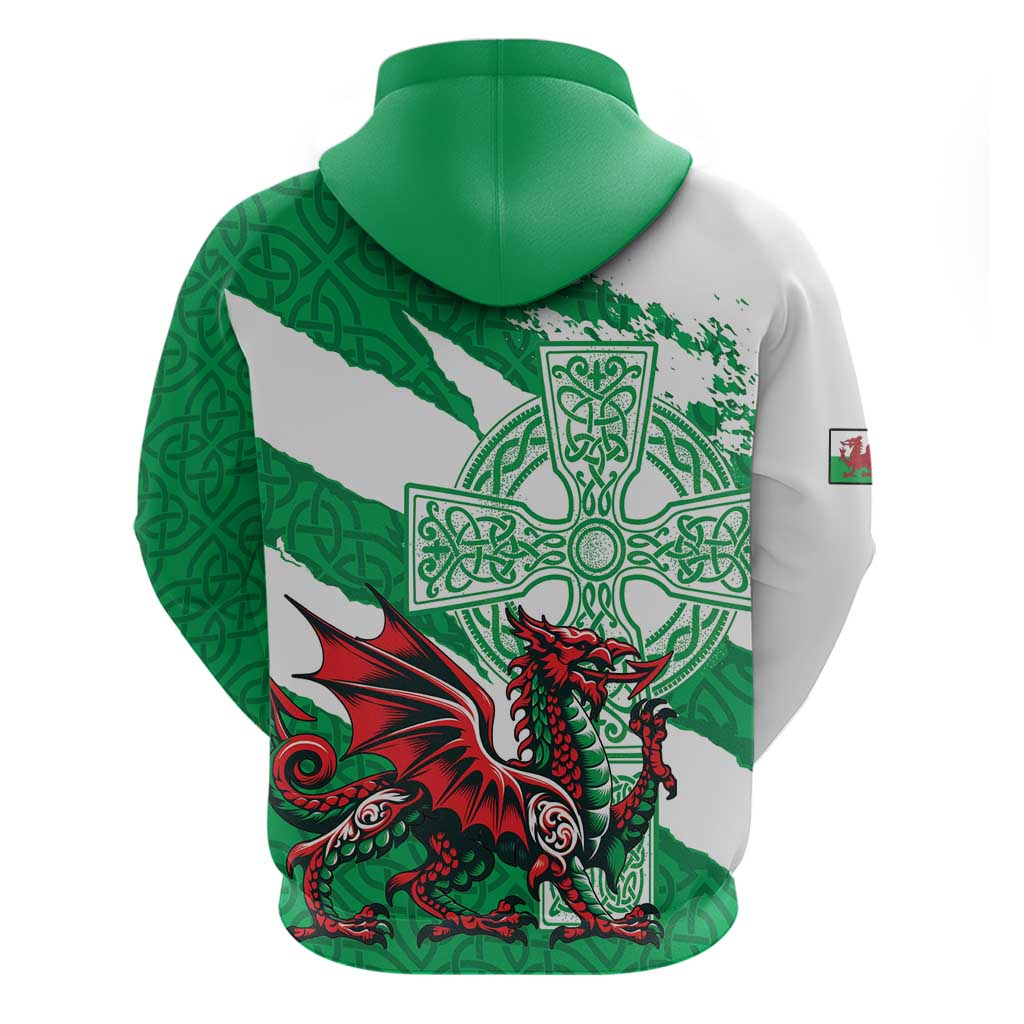 Wales Celtic Cross Zip Hoodie Cymru Am Byth Green Version - Wonder Print Shop