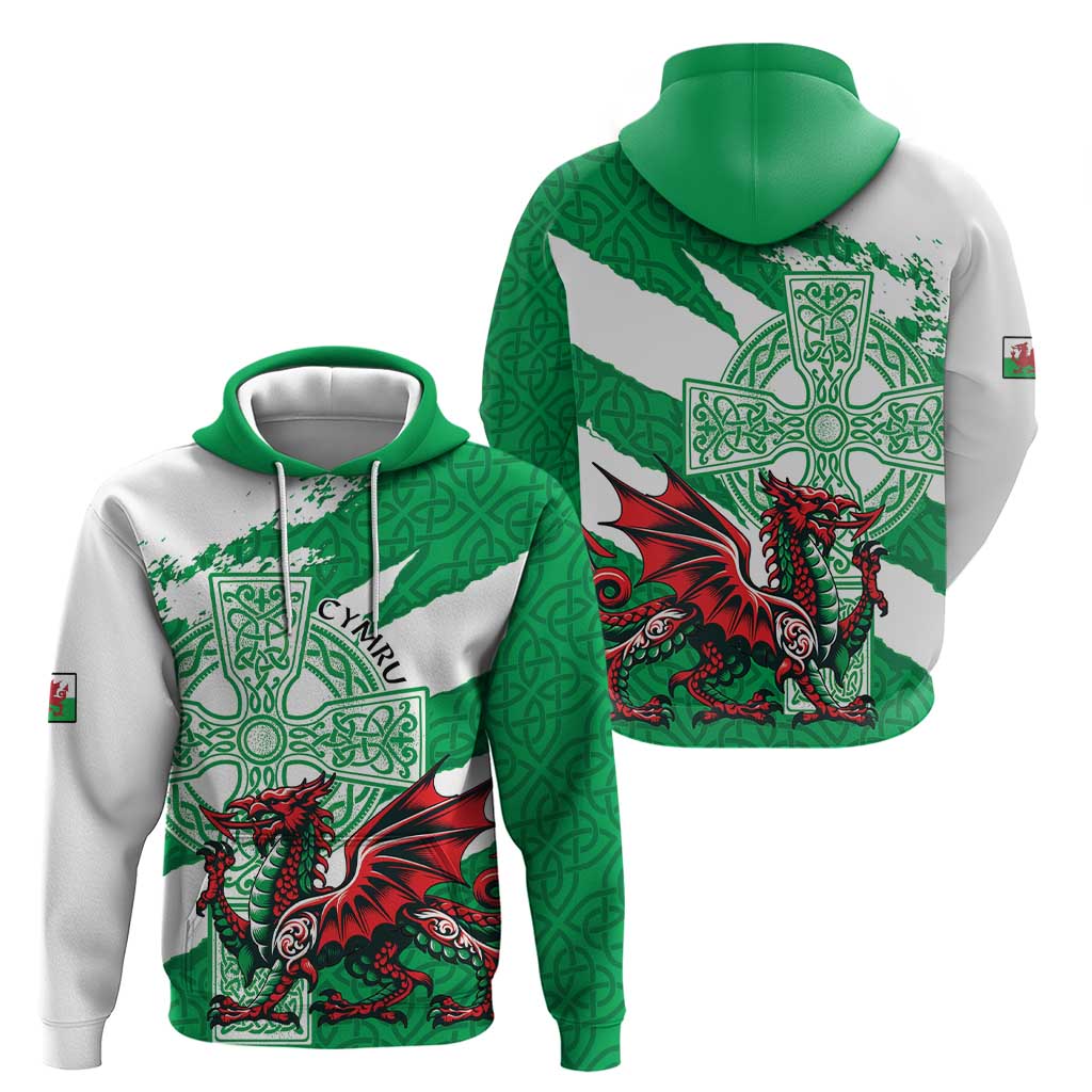 Wales Celtic Cross Zip Hoodie Cymru Am Byth Green Version - Wonder Print Shop