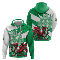 Wales Celtic Cross Zip Hoodie Cymru Am Byth Green Version - Wonder Print Shop
