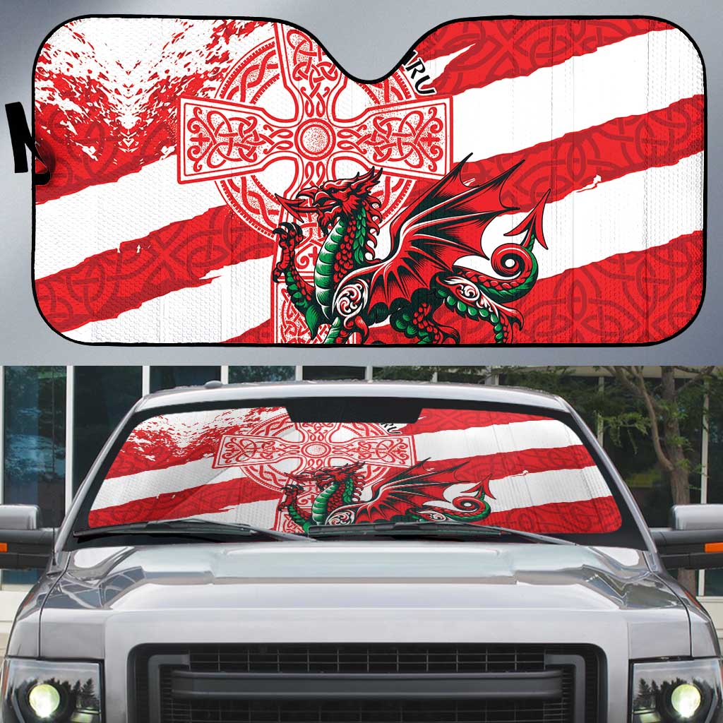 Wales Celtic Cross Auto Sun Shade Cymru Am Byth Red Version - Wonder Print Shop