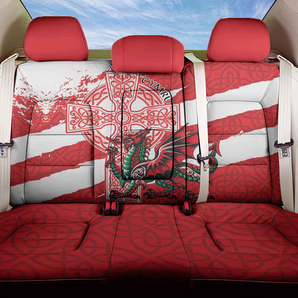 Wales Celtic Cross Back Car Seat Cover Cymru Am Byth Red Version - Wonder Print Shop