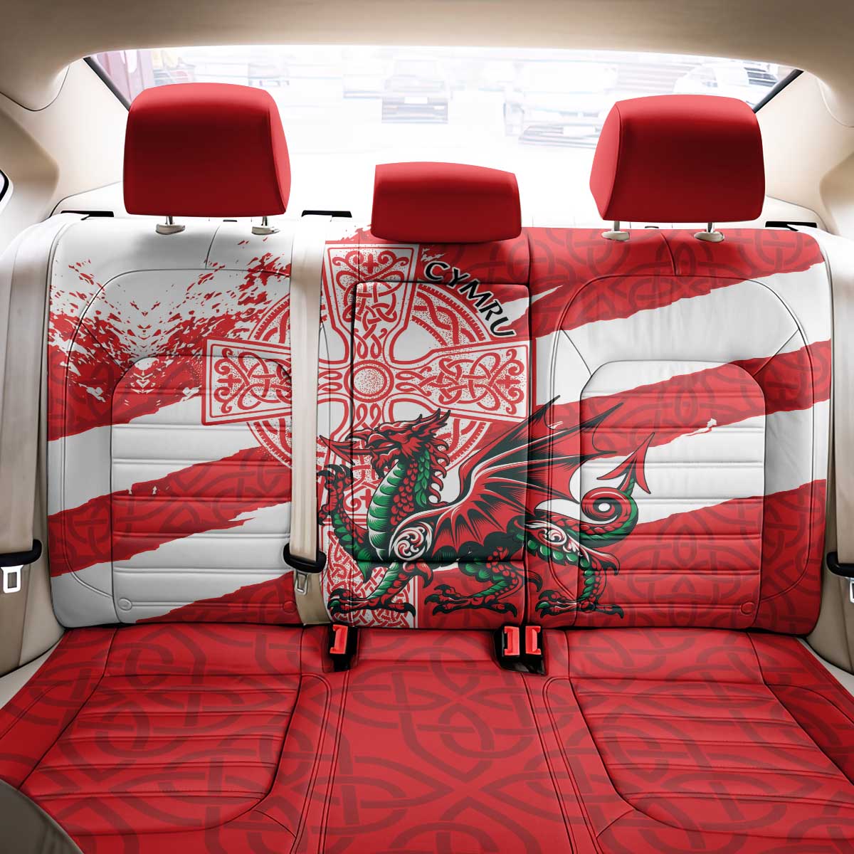 Wales Celtic Cross Back Car Seat Cover Cymru Am Byth Red Version - Wonder Print Shop