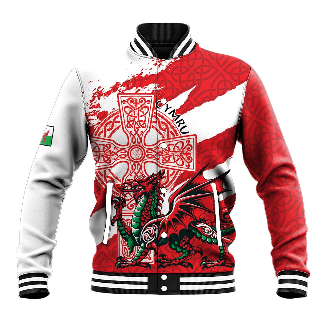 Wales Celtic Cross Baseball Jacket Cymru Am Byth Red Version - Wonder Print Shop