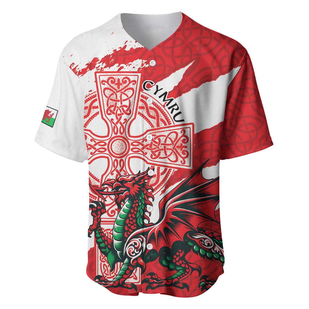 Wales Celtic Cross Baseball Jersey Cymru Am Byth Red Version - Wonder Print Shop