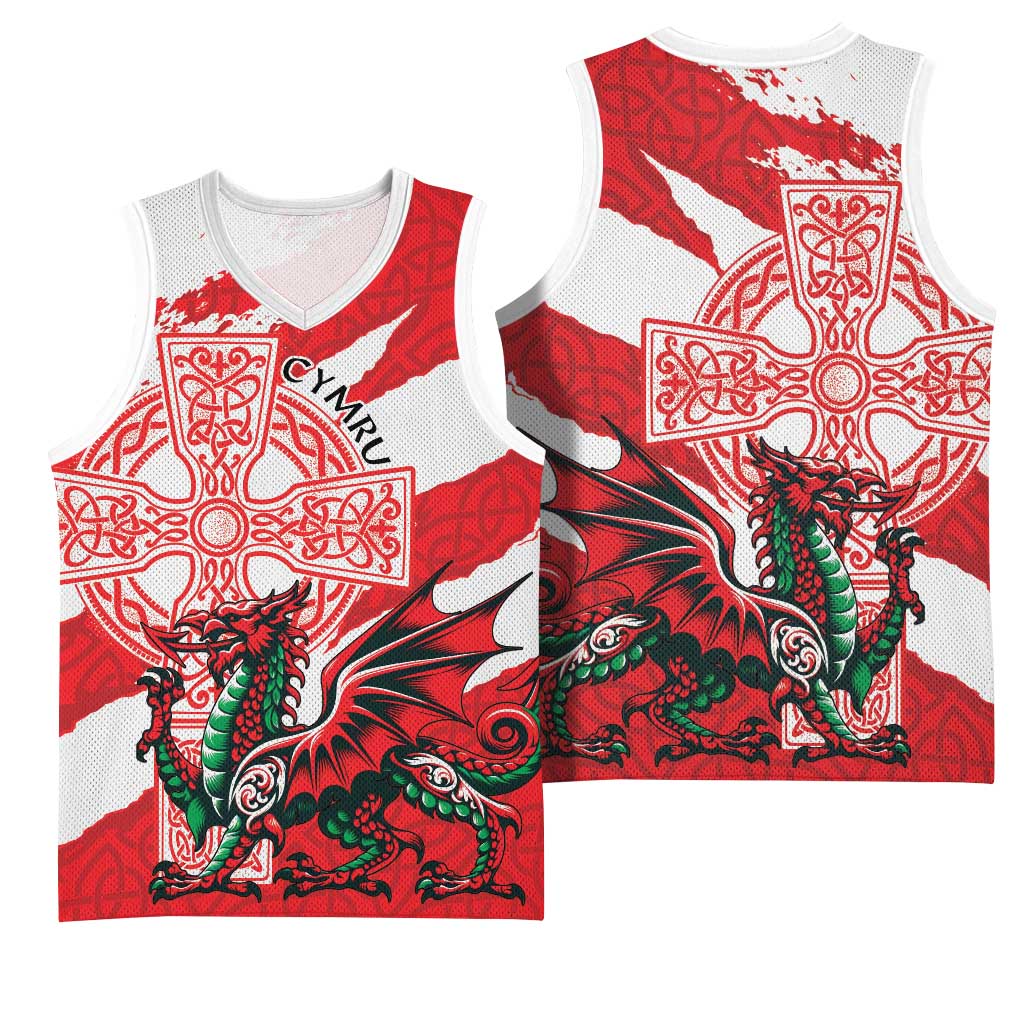 Wales Celtic Cross Basketball Jersey Cymru Am Byth Red Version - Wonder Print Shop