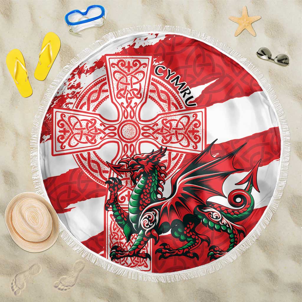 Wales Celtic Cross Beach Blanket Cymru Am Byth Red Version - Wonder Print Shop