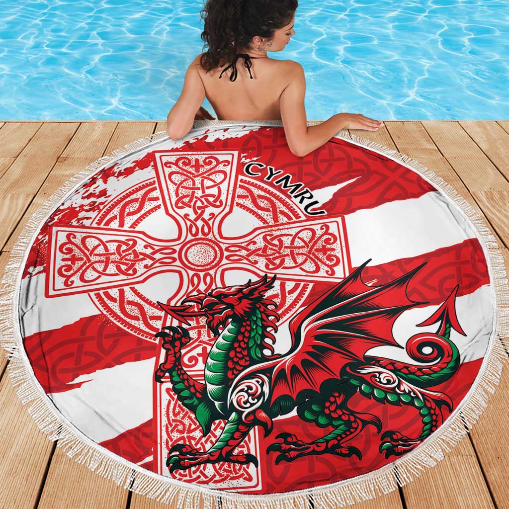 Wales Celtic Cross Beach Blanket Cymru Am Byth Red Version - Wonder Print Shop