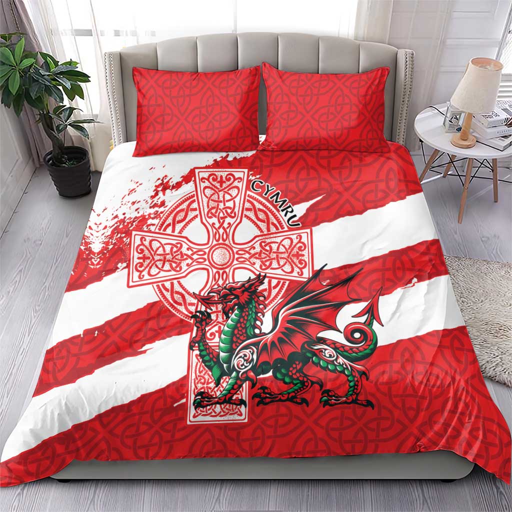Wales Celtic Cross Bedding Set Cymru Am Byth Red Version - Wonder Print Shop