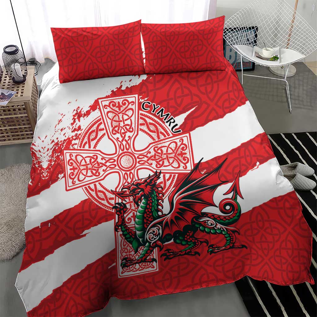Wales Celtic Cross Bedding Set Cymru Am Byth Red Version - Wonder Print Shop