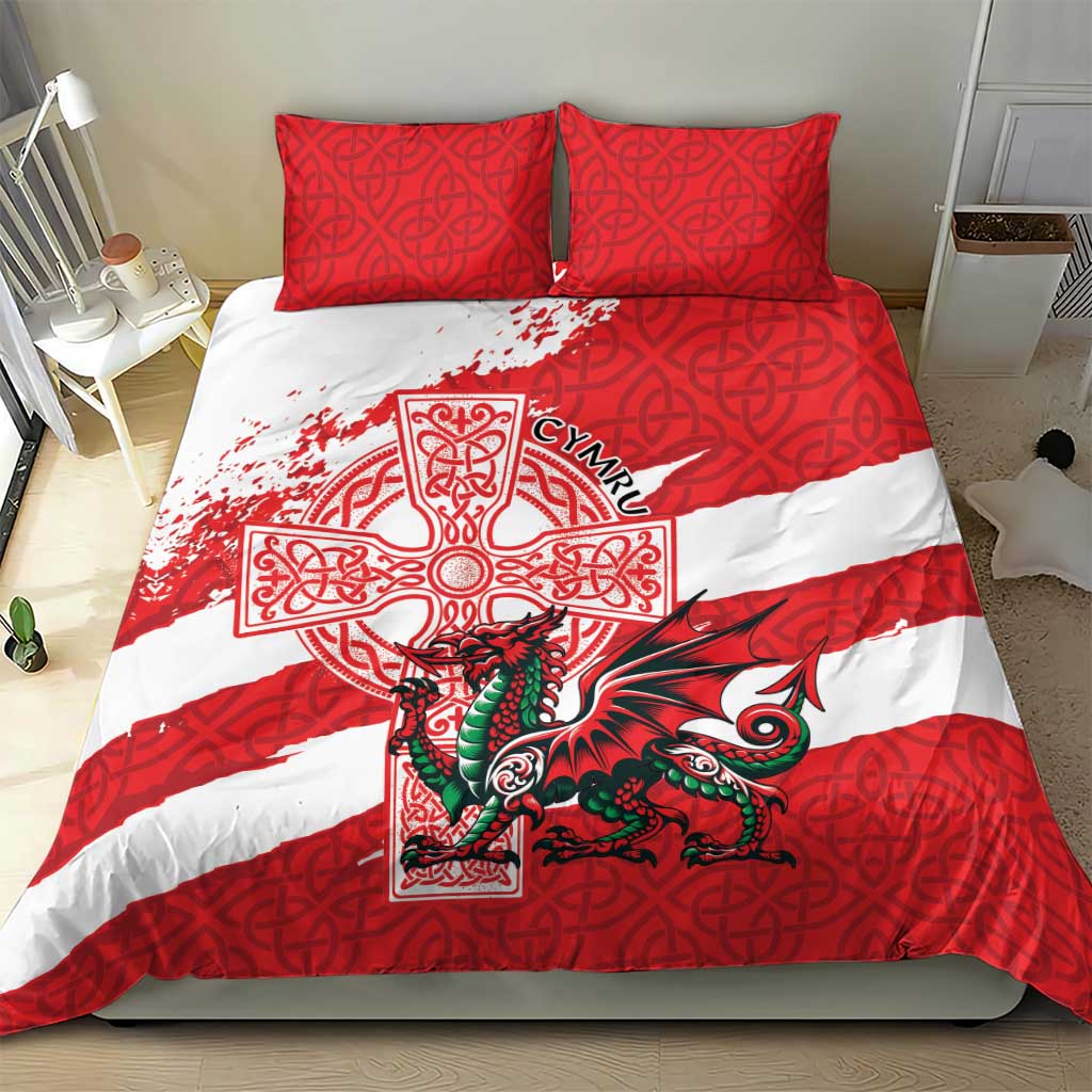 Wales Celtic Cross Bedding Set Cymru Am Byth Red Version - Wonder Print Shop