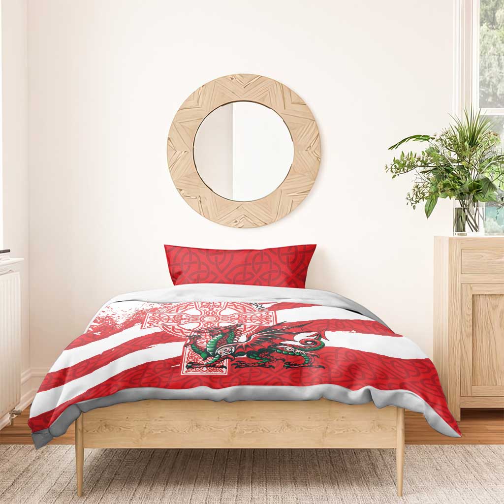 Wales Celtic Cross Bedding Set Cymru Am Byth Red Version - Wonder Print Shop