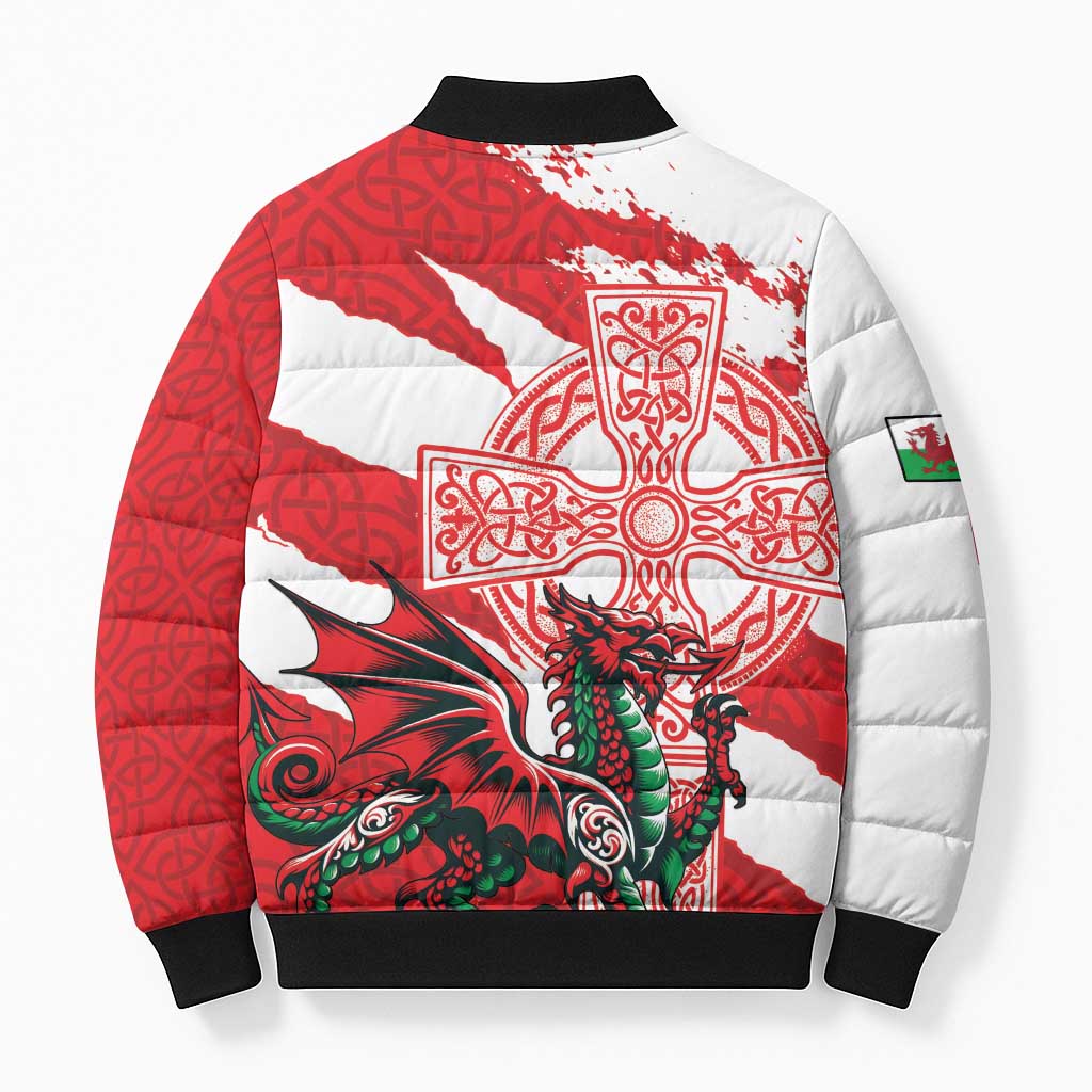 Wales Celtic Cross Bomber Puffer Jacket Cymru Am Byth Red Version - Wonder Print Shop