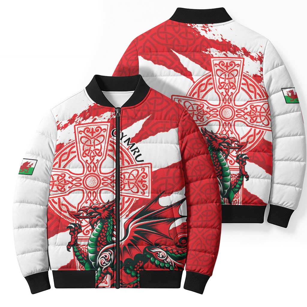 Wales Celtic Cross Bomber Puffer Jacket Cymru Am Byth Red Version - Wonder Print Shop