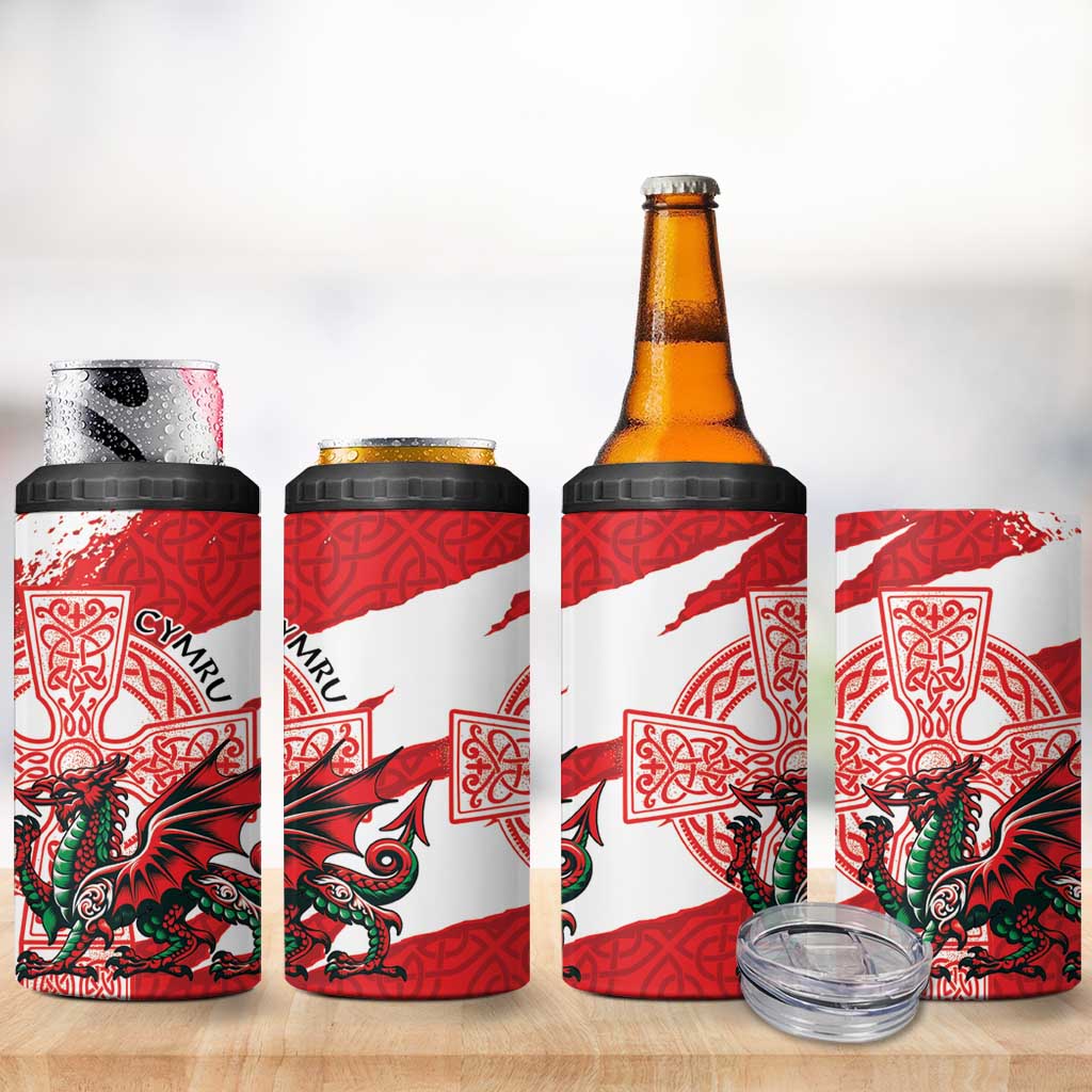 Wales Celtic Cross 4 in 1 Can Cooler Tumbler Cymru Am Byth Red Version - Wonder Print Shop