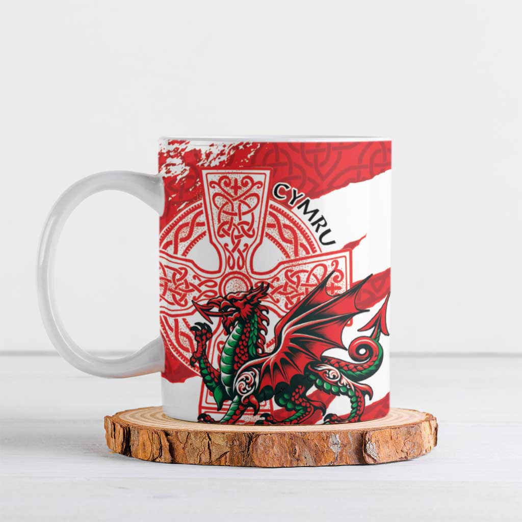 Wales Celtic Cross Ceramic Mug Cymru Am Byth Red Version - Wonder Print Shop