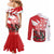 Wales Celtic Cross Couples Matching Mermaid Dress and Long Sleeve Button Shirt Cymru Am Byth Red Version - Wonder Print Shop