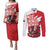 Wales Celtic Cross Couples Matching Puletasi and Long Sleeve Button Shirt Cymru Am Byth Red Version - Wonder Print Shop