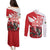 Wales Celtic Cross Couples Matching Puletasi and Long Sleeve Button Shirt Cymru Am Byth Red Version - Wonder Print Shop