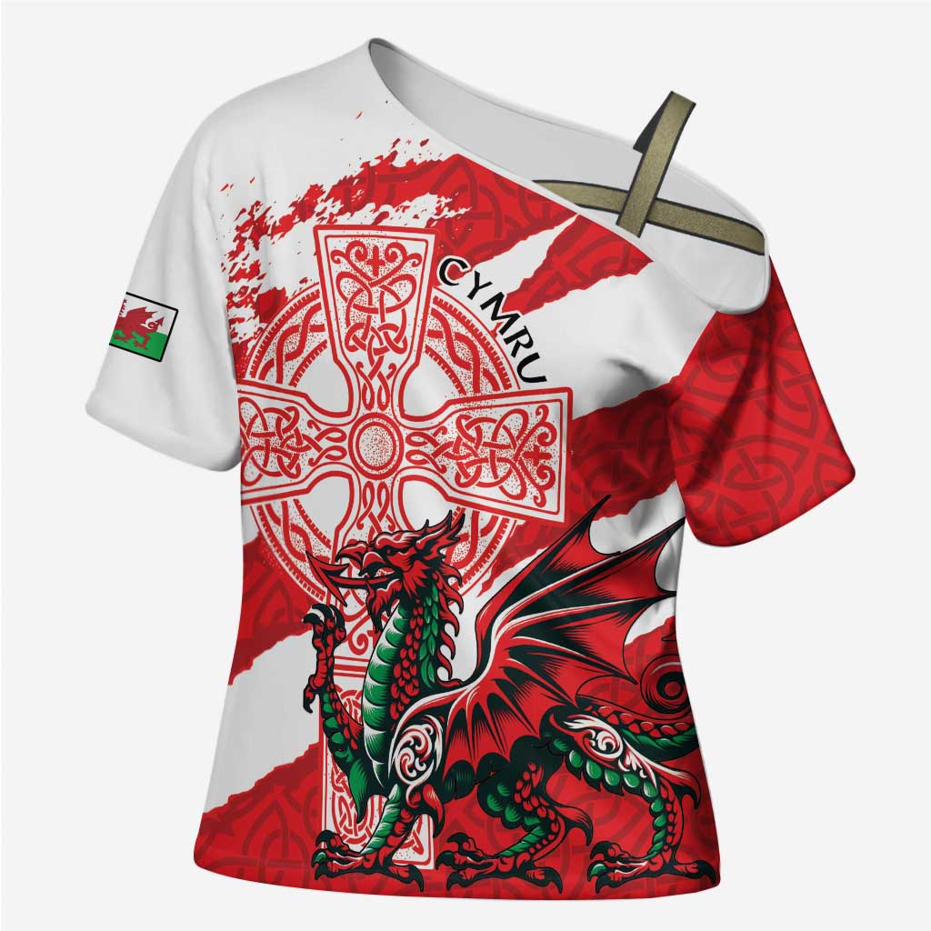 Wales Celtic Cross Cross Shoulder Shirt Cymru Am Byth Red Version - Wonder Print Shop