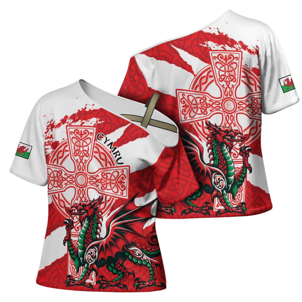 Wales Celtic Cross Cross Shoulder Shirt Cymru Am Byth Red Version - Wonder Print Shop