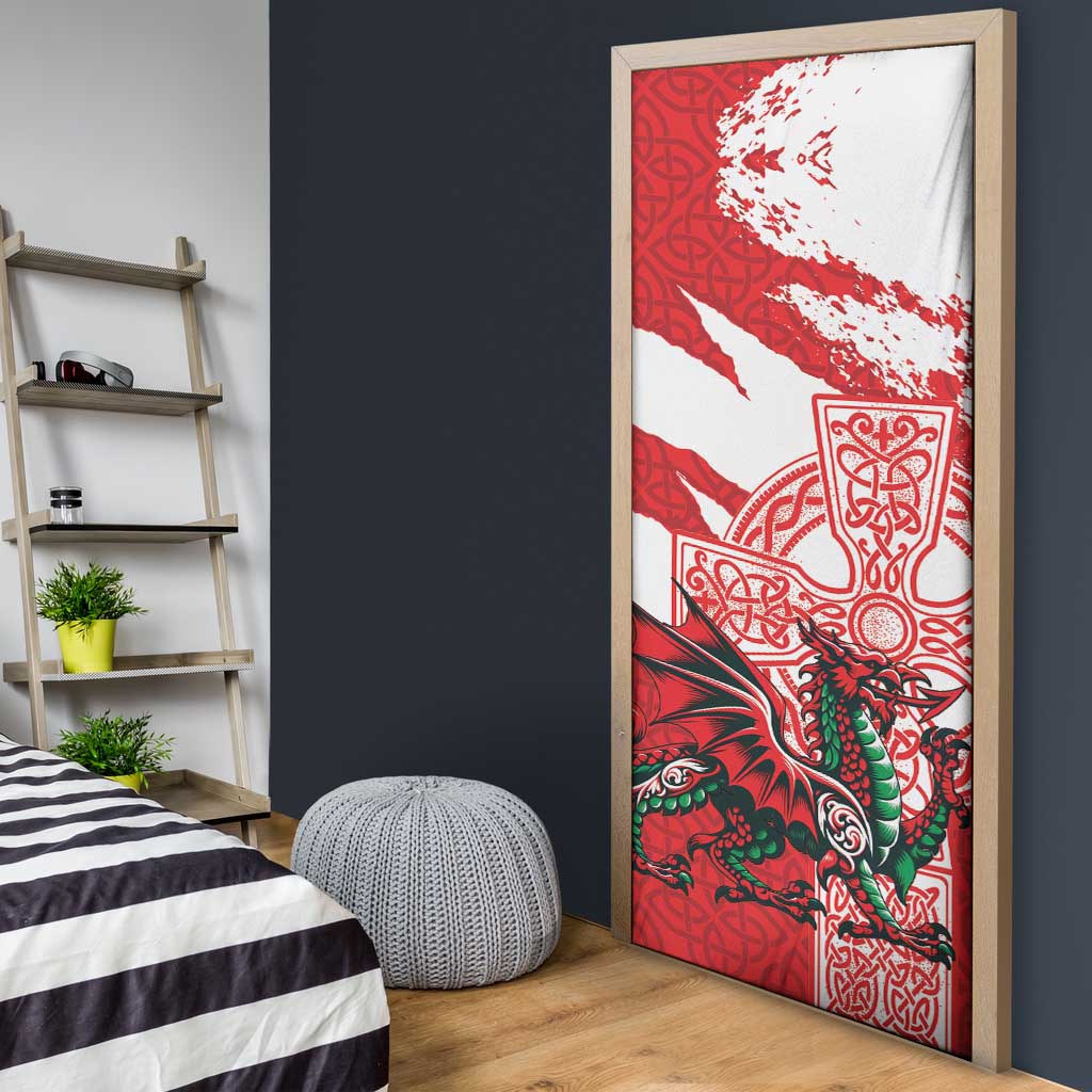 Wales Celtic Cross Door Cover Cymru Am Byth Red Version - Wonder Print Shop
