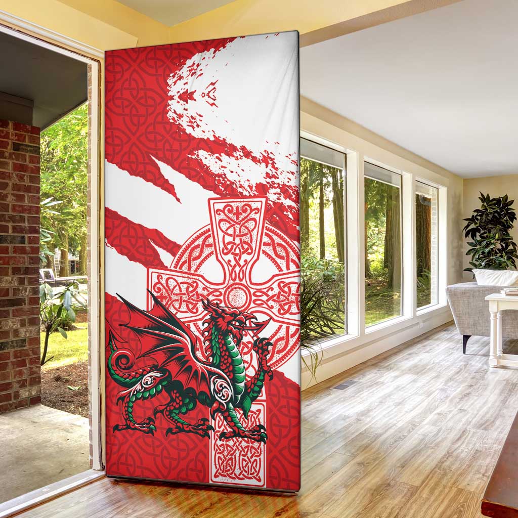 Wales Celtic Cross Door Cover Cymru Am Byth Red Version - Wonder Print Shop