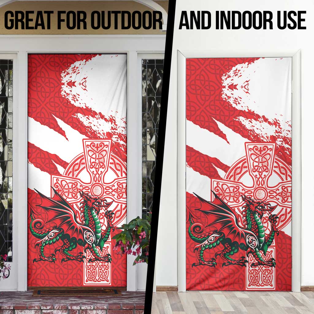 Wales Celtic Cross Door Cover Cymru Am Byth Red Version - Wonder Print Shop