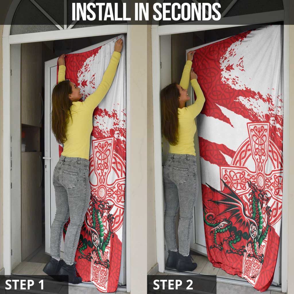 Wales Celtic Cross Door Cover Cymru Am Byth Red Version - Wonder Print Shop