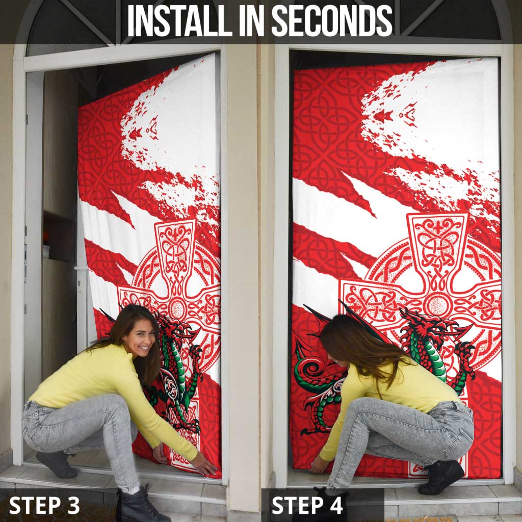 Wales Celtic Cross Door Cover Cymru Am Byth Red Version - Wonder Print Shop