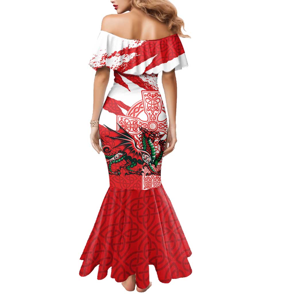 Wales Celtic Cross Family Matching Mermaid Dress and Hawaiian Shirt Cymru Am Byth Red Version - Wonder Print Shop