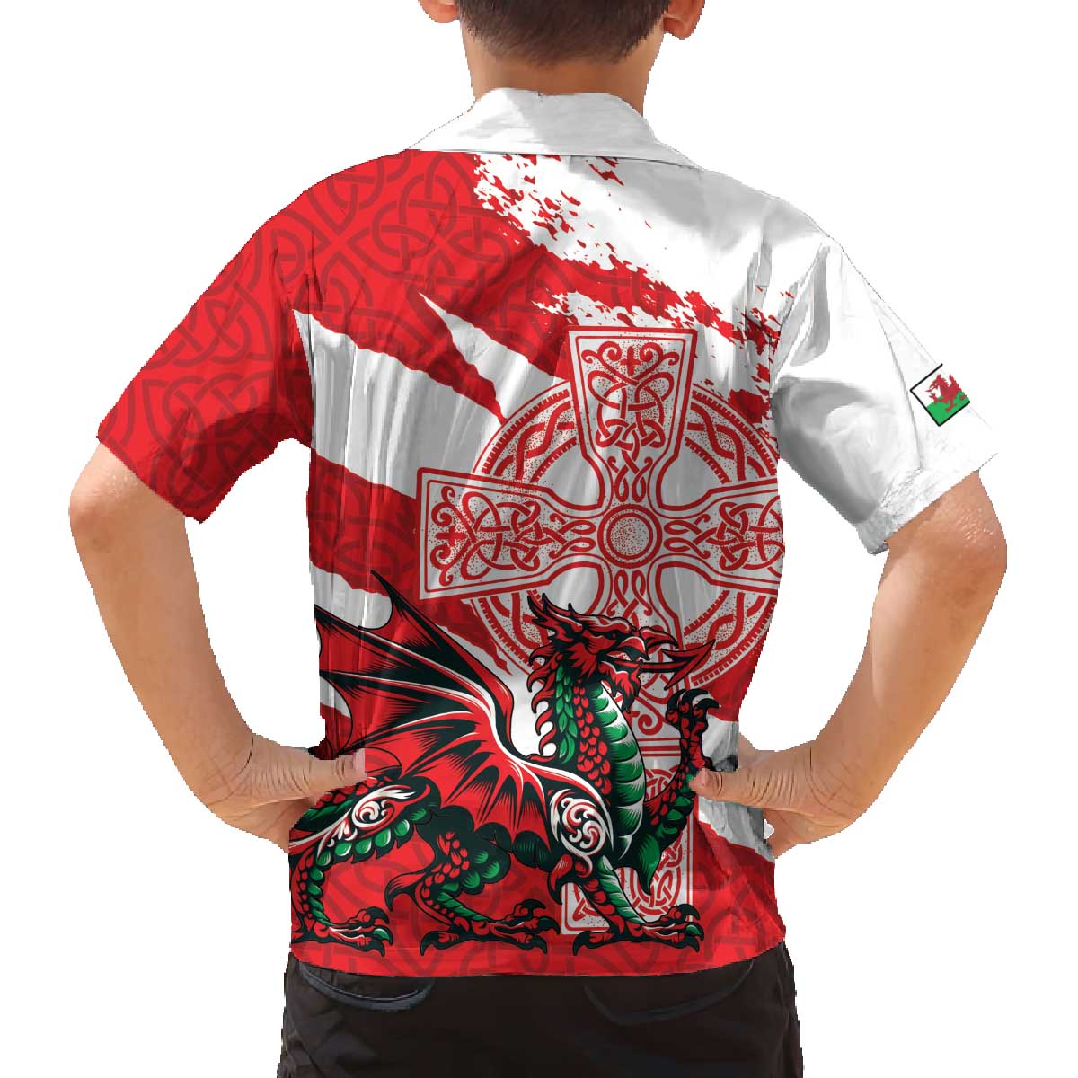Wales Celtic Cross Family Matching Off The Shoulder Long Sleeve Dress and Hawaiian Shirt Cymru Am Byth Red Version - Wonder Print Shop