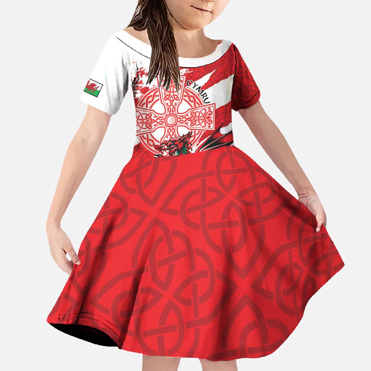 Wales Celtic Cross Family Matching Off The Shoulder Long Sleeve Dress and Hawaiian Shirt Cymru Am Byth Red Version - Wonder Print Shop