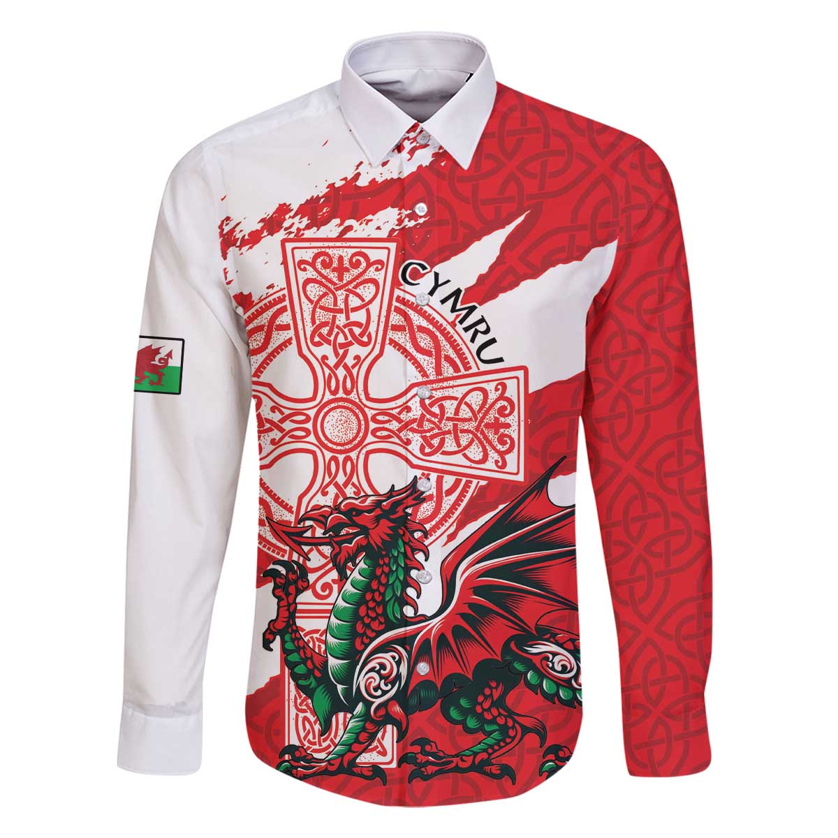 Wales Celtic Cross Family Matching Off The Shoulder Long Sleeve Dress and Hawaiian Shirt Cymru Am Byth Red Version - Wonder Print Shop