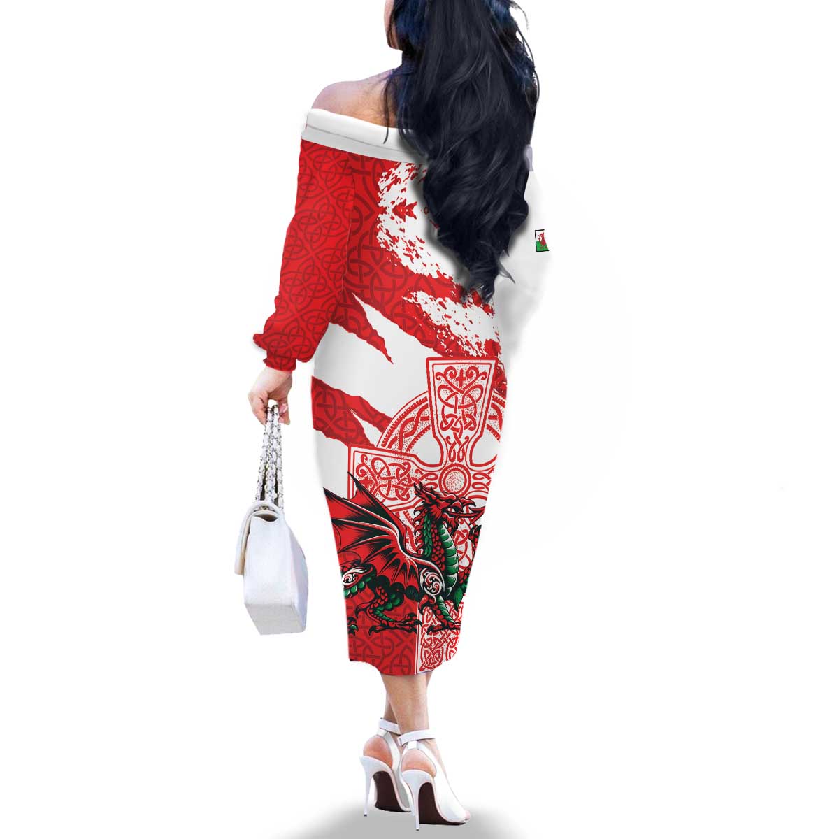 Wales Celtic Cross Family Matching Off The Shoulder Long Sleeve Dress and Hawaiian Shirt Cymru Am Byth Red Version - Wonder Print Shop
