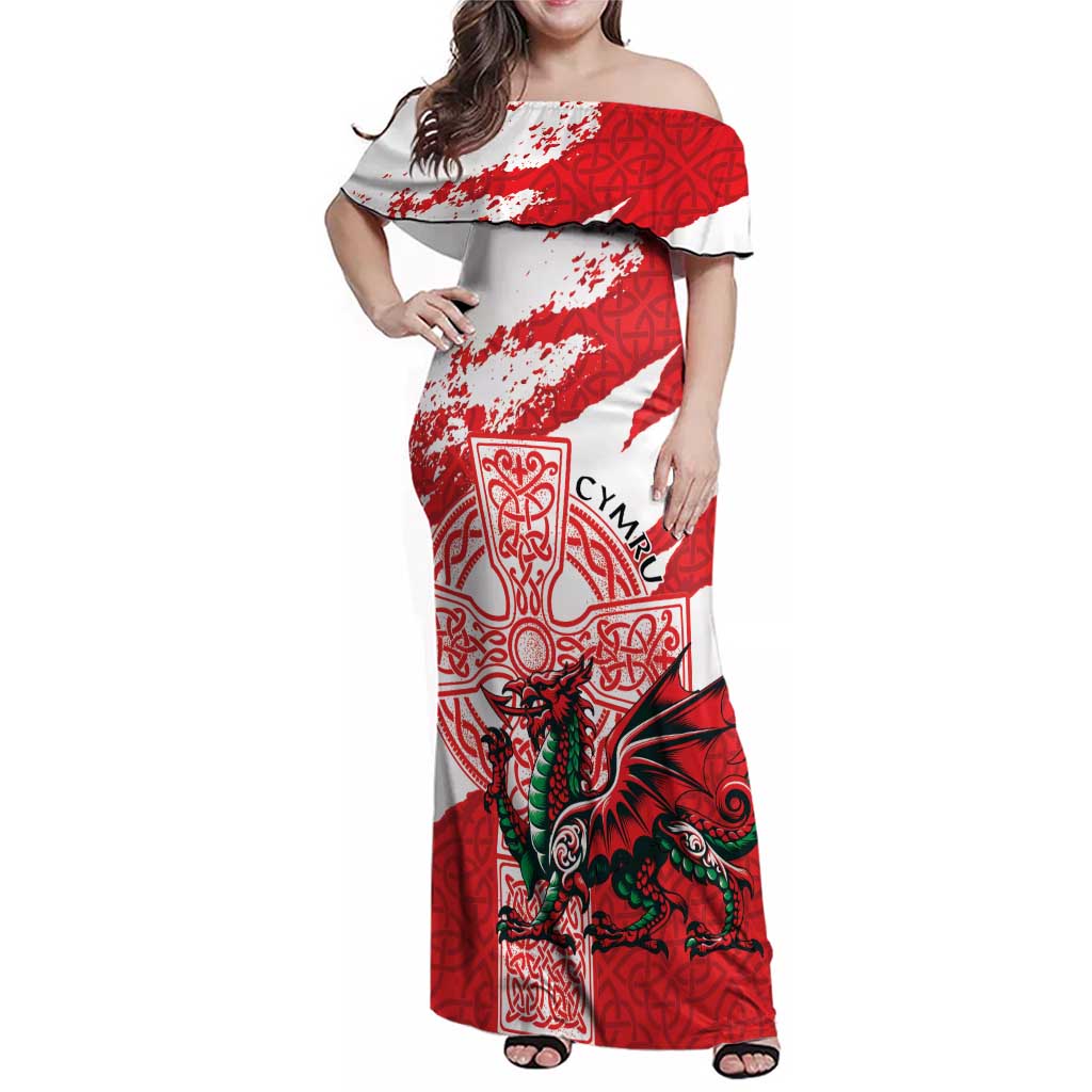 Wales Celtic Cross Family Matching Off Shoulder Maxi Dress and Hawaiian Shirt Cymru Am Byth Red Version - Wonder Print Shop