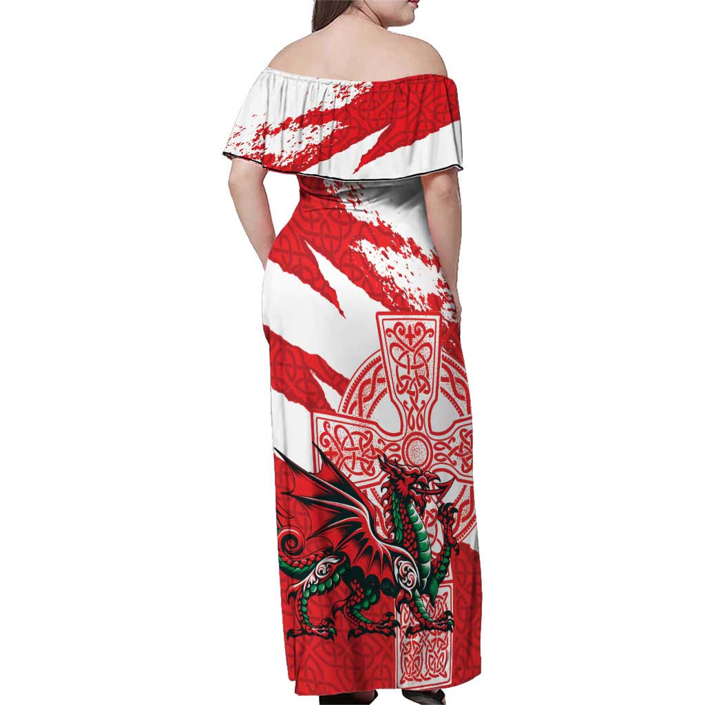 Wales Celtic Cross Family Matching Off Shoulder Maxi Dress and Hawaiian Shirt Cymru Am Byth Red Version - Wonder Print Shop
