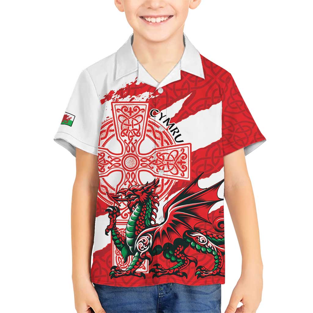 Wales Celtic Cross Family Matching Off Shoulder Maxi Dress and Hawaiian Shirt Cymru Am Byth Red Version - Wonder Print Shop