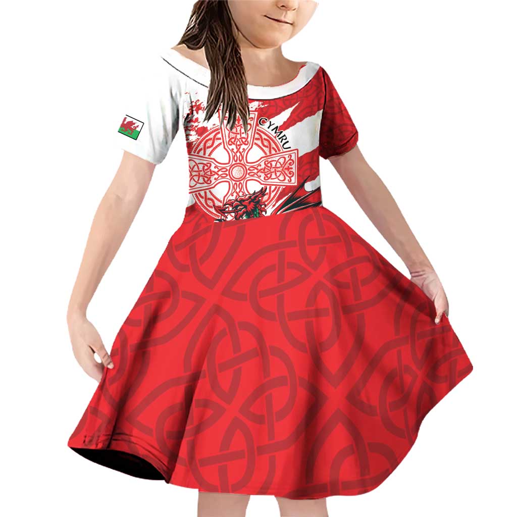 Wales Celtic Cross Family Matching Off Shoulder Short Dress and Hawaiian Shirt Cymru Am Byth Red Version - Wonder Print Shop
