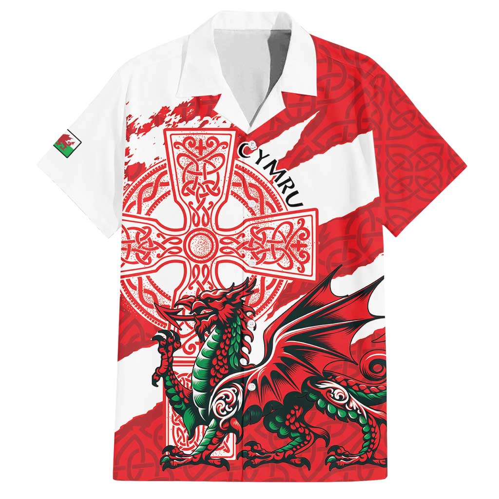 Wales Celtic Cross Family Matching Off Shoulder Short Dress and Hawaiian Shirt Cymru Am Byth Red Version - Wonder Print Shop