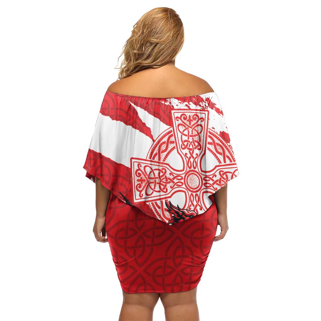 Wales Celtic Cross Family Matching Off Shoulder Short Dress and Hawaiian Shirt Cymru Am Byth Red Version - Wonder Print Shop