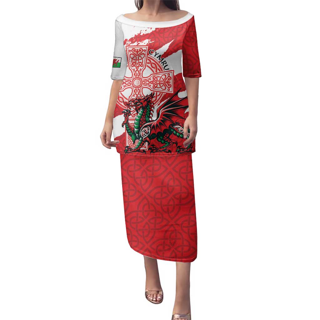 Wales Celtic Cross Family Matching Puletasi and Hawaiian Shirt Cymru Am Byth Red Version - Wonder Print Shop