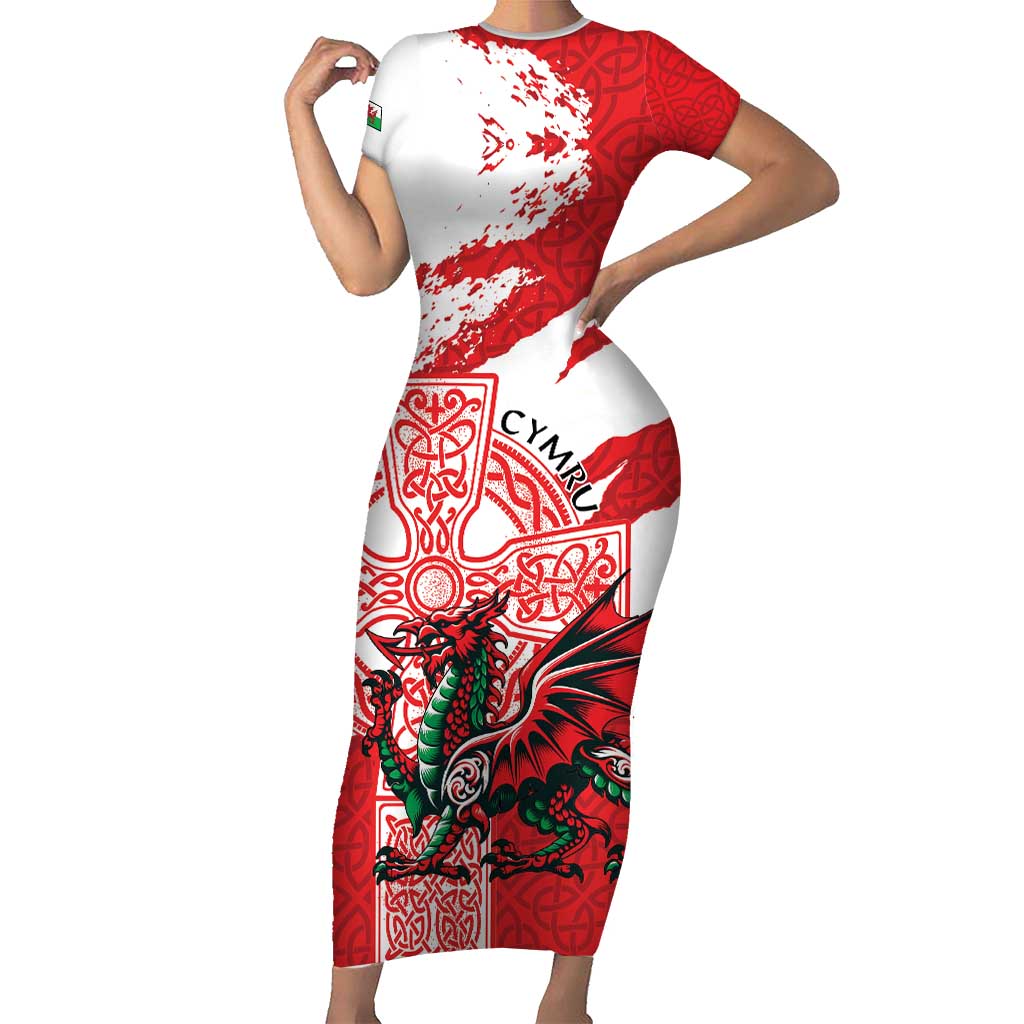 Wales Celtic Cross Family Matching Short Sleeve Bodycon Dress and Hawaiian Shirt Cymru Am Byth Red Version - Wonder Print Shop