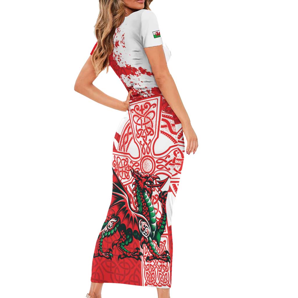 Wales Celtic Cross Family Matching Short Sleeve Bodycon Dress and Hawaiian Shirt Cymru Am Byth Red Version - Wonder Print Shop