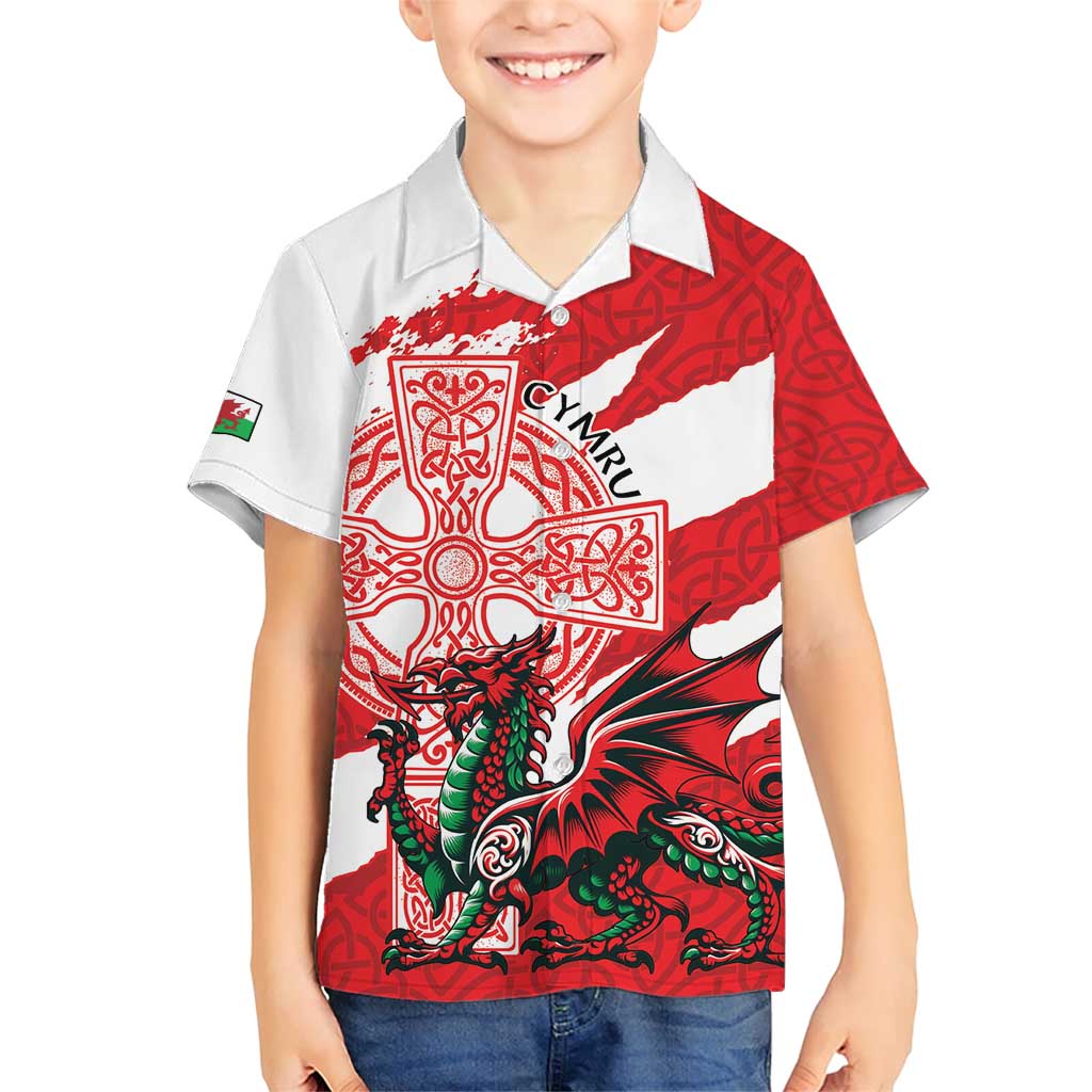 Wales Celtic Cross Family Matching Short Sleeve Bodycon Dress and Hawaiian Shirt Cymru Am Byth Red Version - Wonder Print Shop