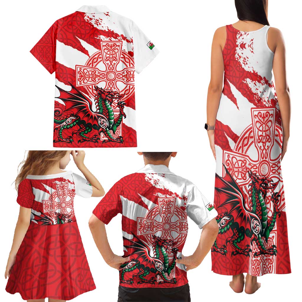 Wales Celtic Cross Family Matching Tank Maxi Dress and Hawaiian Shirt Cymru Am Byth Red Version - Wonder Print Shop