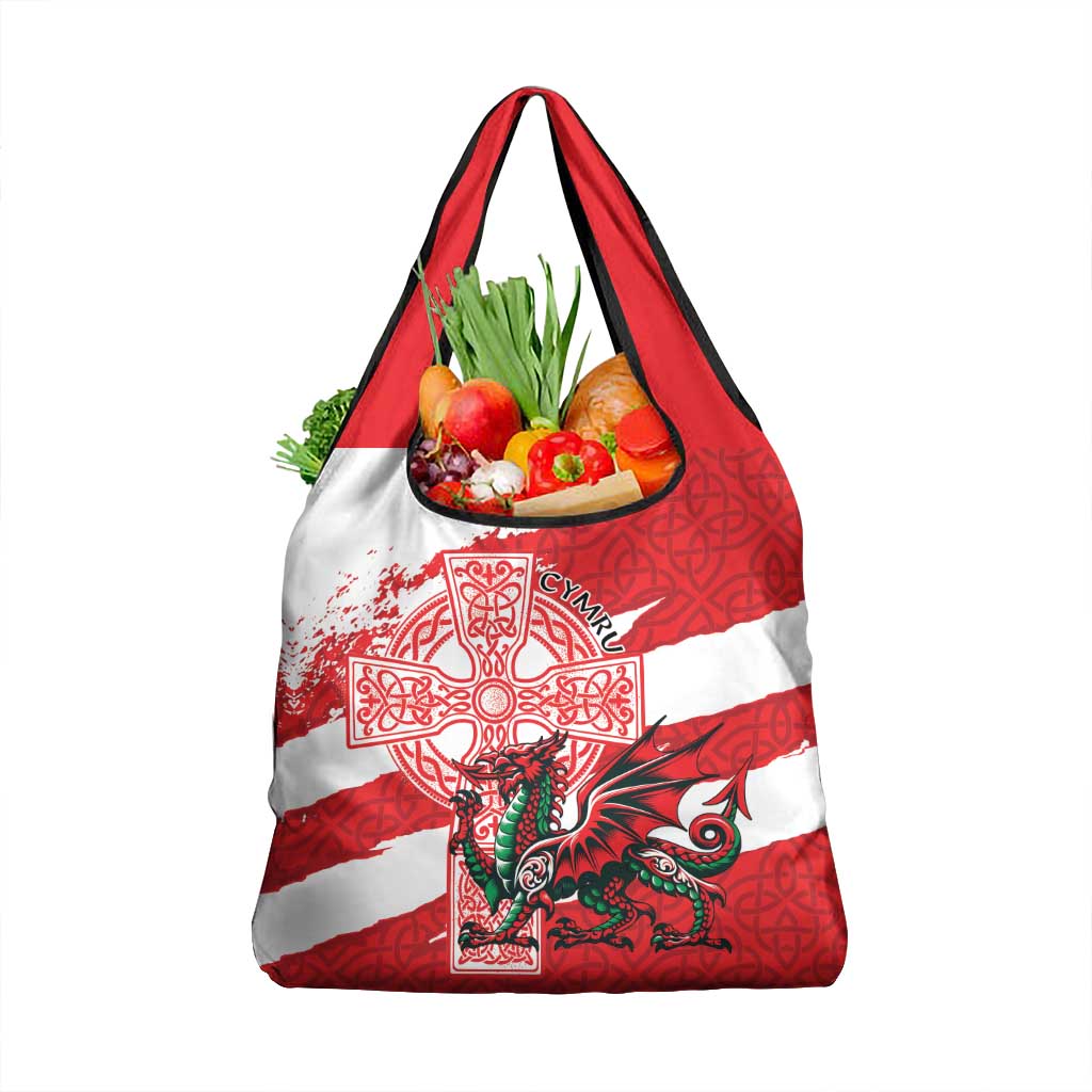 Wales Celtic Cross Grocery Bag Cymru Am Byth Red Version - Wonder Print Shop